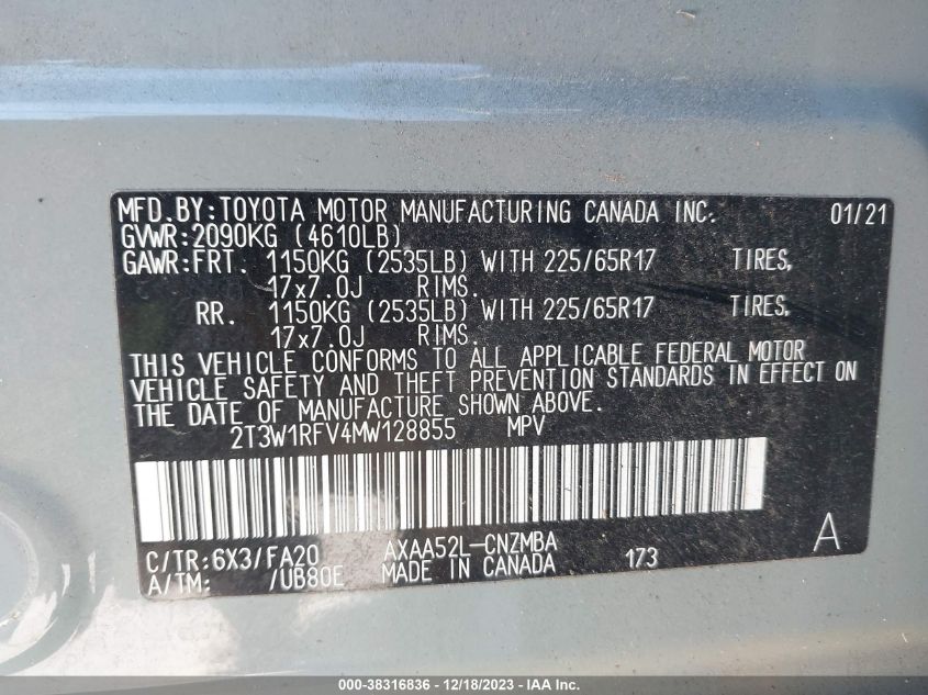 2021 TOYOTA RAV4 XLE/XLE PREMIUM - 2T3W1RFV4MW128855