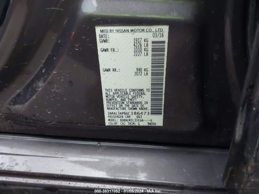 2016 NISSAN ALTIMA 2.5/S/SV/SL/SR - 1N4AL3AP6GC186473