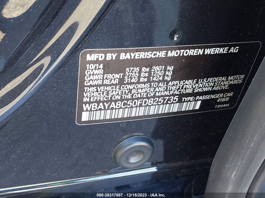 2015 BMW 750I WBAYA8C50FD825735