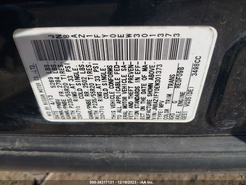 2014 NISSAN MURANO CROSSCABRIOLET BASE (CVT) JN8AZ1FY0EW301373