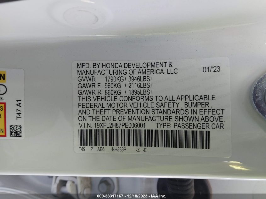 2023 HONDA CIVIC SPORT - 19XFL2H87PE006001