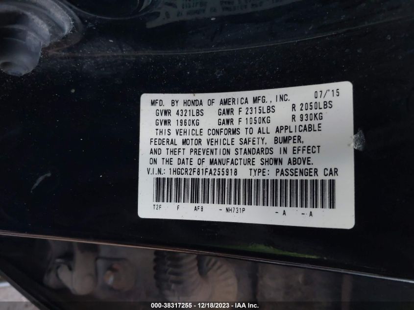 2015 HONDA ACCORD EX-L - 1HGCR2F81FA255918