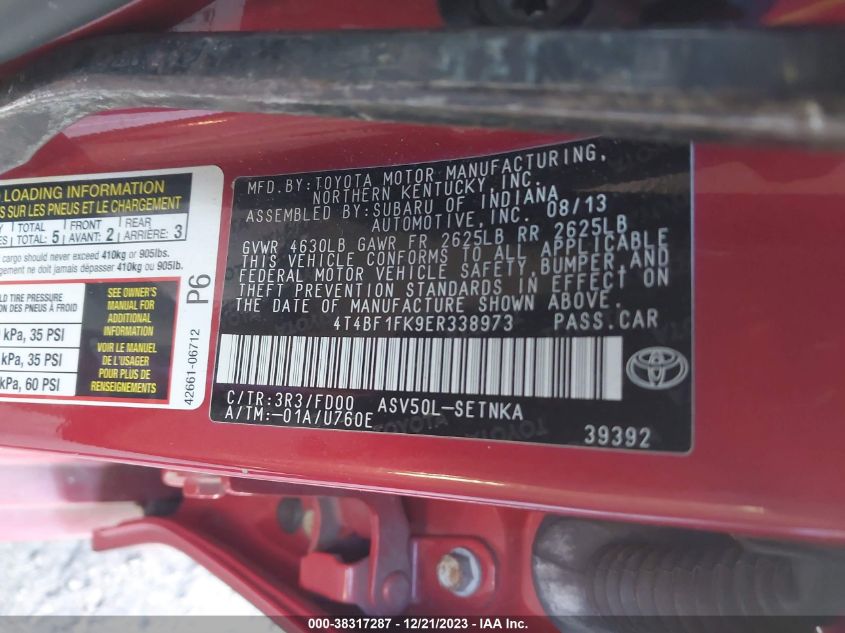 2014 TOYOTA CAMRY L/SE/LE/XLE - 4T4BF1FK9ER338973