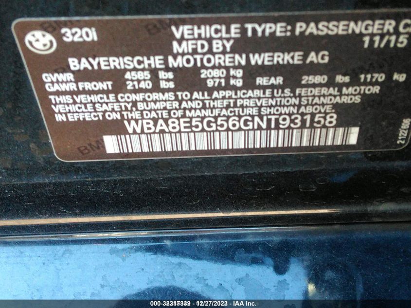 2016 BMW 320I XDRIVE WBA8E5G56GNT93158