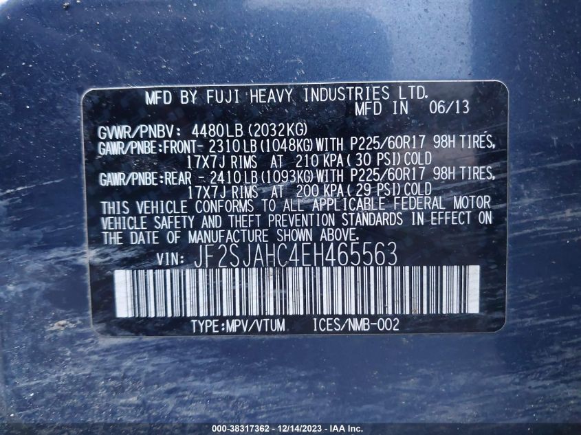 2014 SUBARU FORESTER 2.5I LIMITED - JF2SJAHC4EH465563