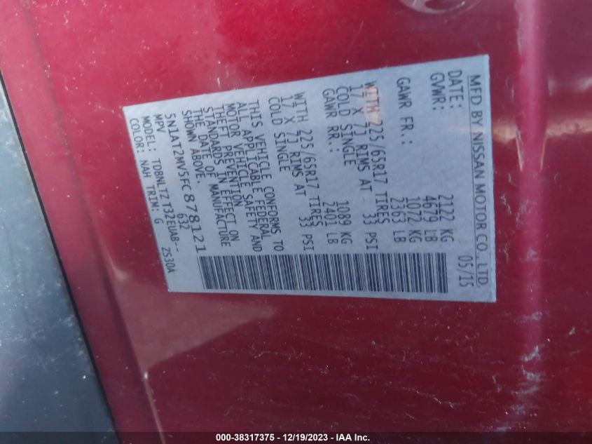 2015 NISSAN ROGUE S/SL/SV - 5N1AT2MV5FC878121
