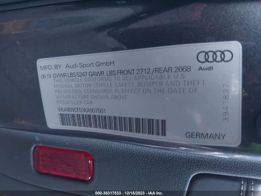 2019 AUDI RS 5 2.9T - WUABWCF53KA907501