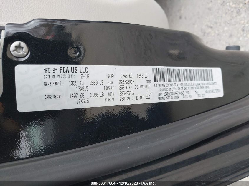 2016 DODGE GRAND CARAVAN SXT - 2C4RDGCG0GR314048