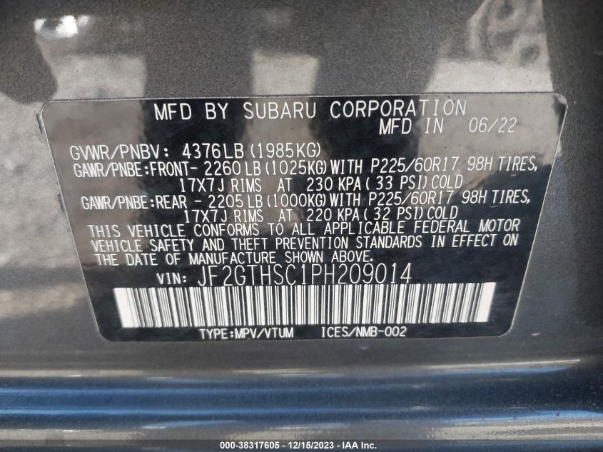 2023 SUBARU CROSSTREK SPORT - JF2GTHSC1PH209014
