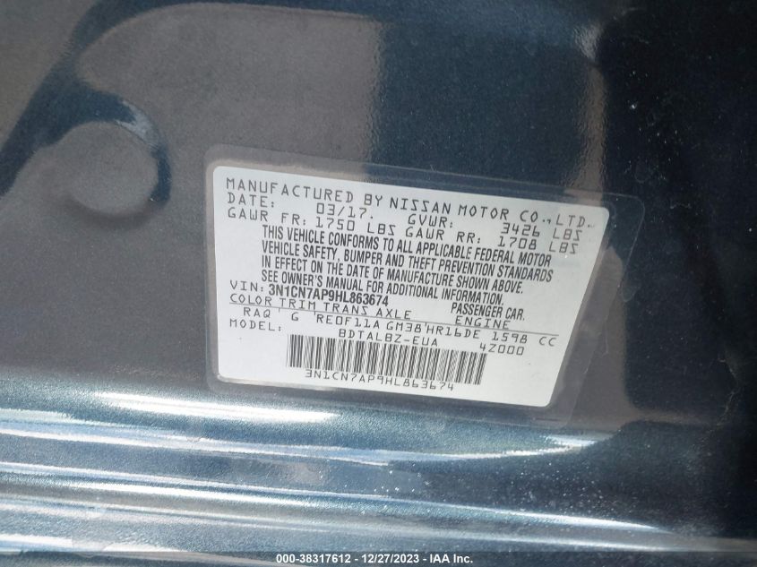 2017 NISSAN VERSA 1.6 SV - 3N1CN7AP9HL863674