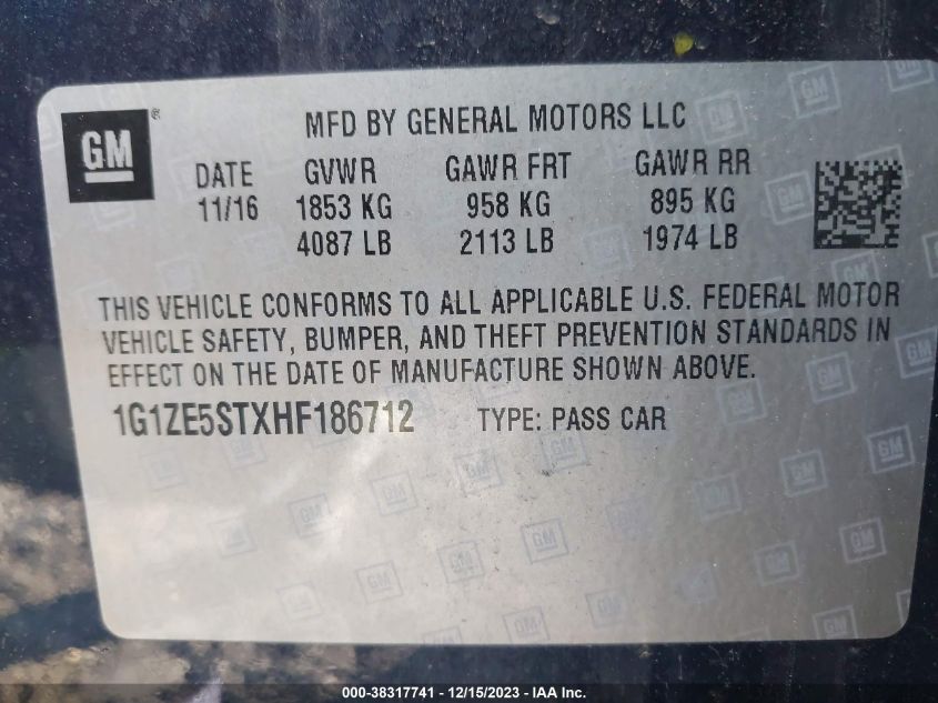 2017 CHEVROLET MALIBU 1LT - 1G1ZE5STXHF186712