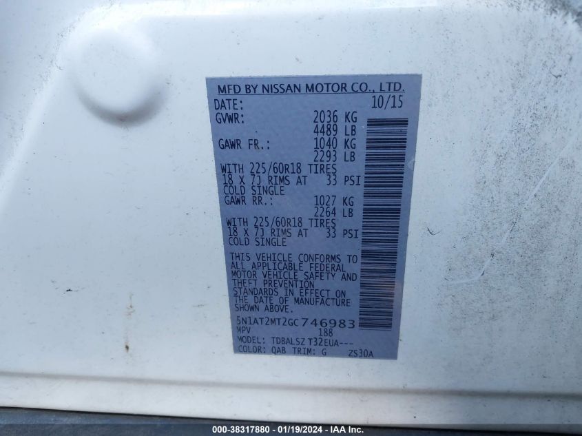 2016 NISSAN ROGUE SL - 5N1AT2MT2GC746983