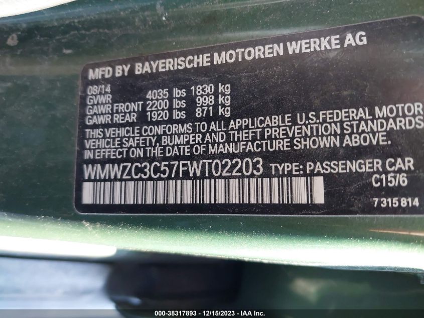 2015 MINI COUNTRYMAN COOPER S - WMWZC3C57FWT02203