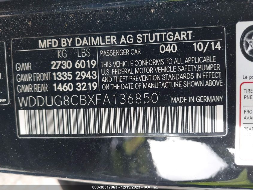 2015 MERCEDES-BENZ S 550 - WDDUG8CBXFA136850