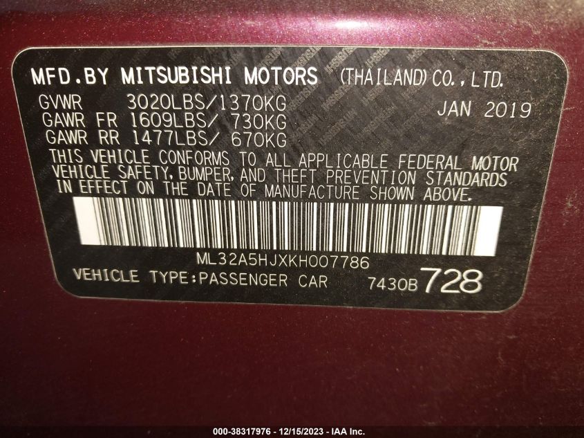 2019 MITSUBISHI MIRAGE LE - ML32A5HJXKH007786