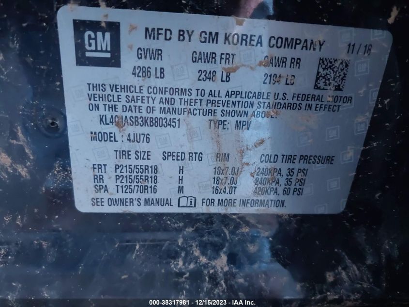 2019 BUICK ENCORE FWD PREFERRED - KL4CJASB3KB803451