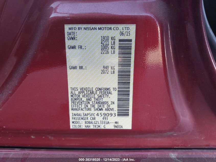2015 NISSAN ALTIMA 2.5 S - 1N4AL3AP5FC459093