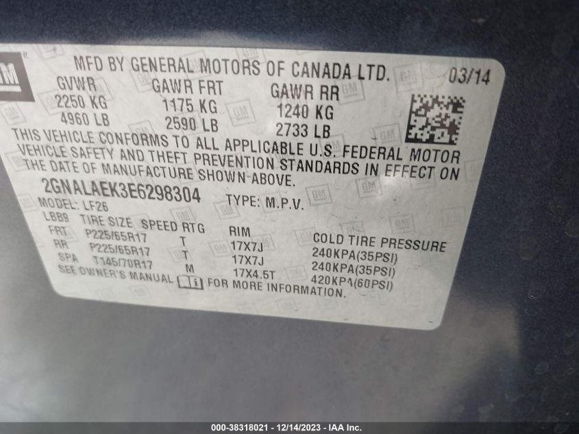 2014 CHEVROLET EQUINOX LS - 2GNALAEK3E6298304