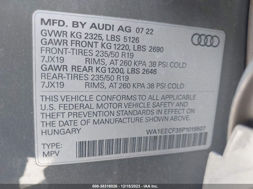 2023 AUDI Q3 PREMIUM PLUS 45 TFSI S LINE QUATTRO TIPTRONIC - WA1EECF35P1019507