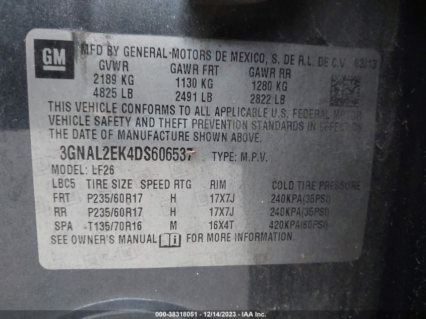 2013 CHEVROLET CAPTIVA SPORT 2LS 3GNAL2EK4DS606537