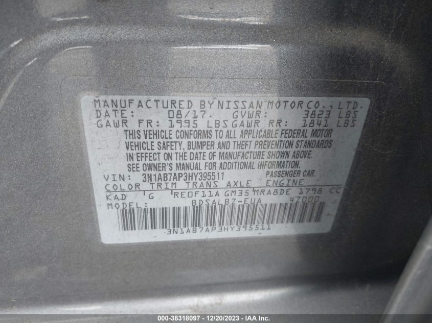2017 NISSAN SENTRA S - 3N1AB7AP3HY395511