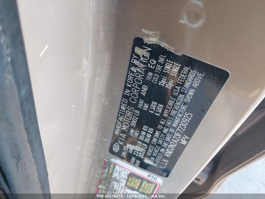 2015 KIA SOUL - KNDJN2A23F7230925