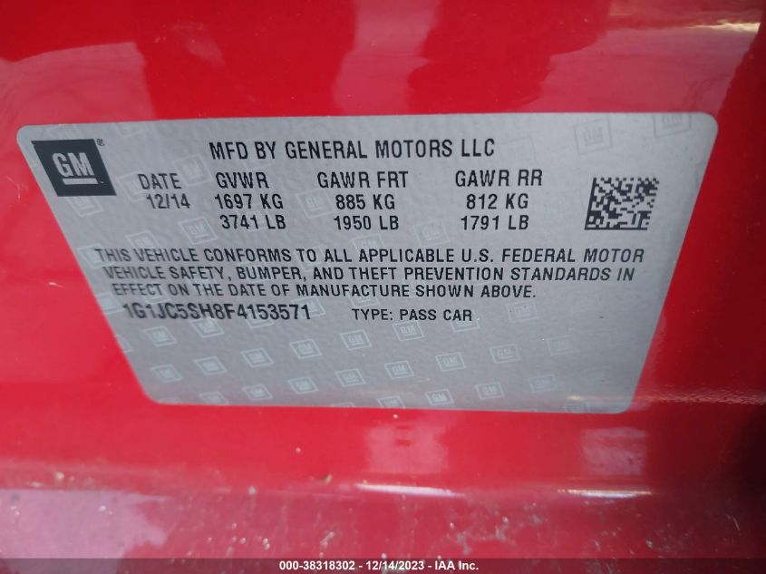 2015 CHEVROLET SONIC LT AUTO - 1G1JC5SH8F4153571