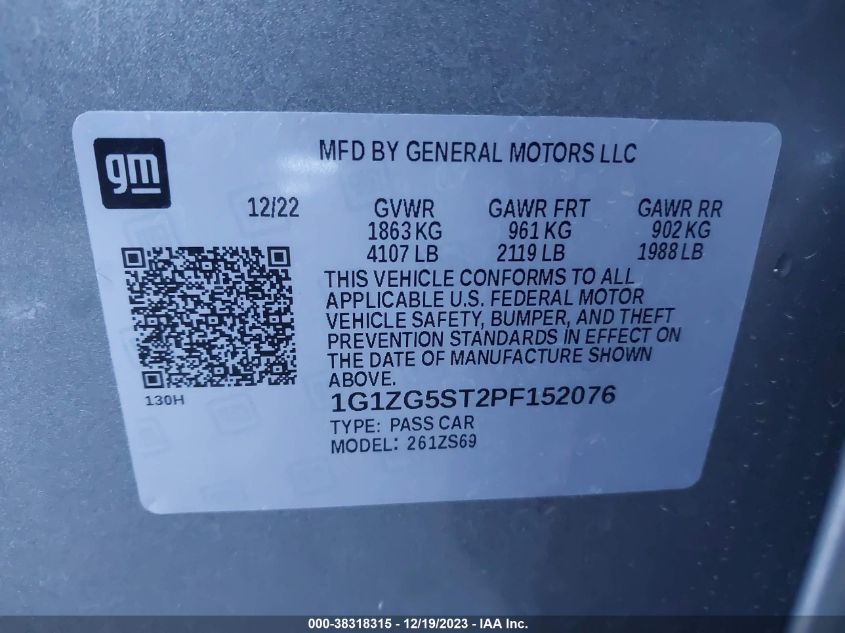 1G1ZG5ST2PF152076 | 2023 CHEVROLET MALIBU