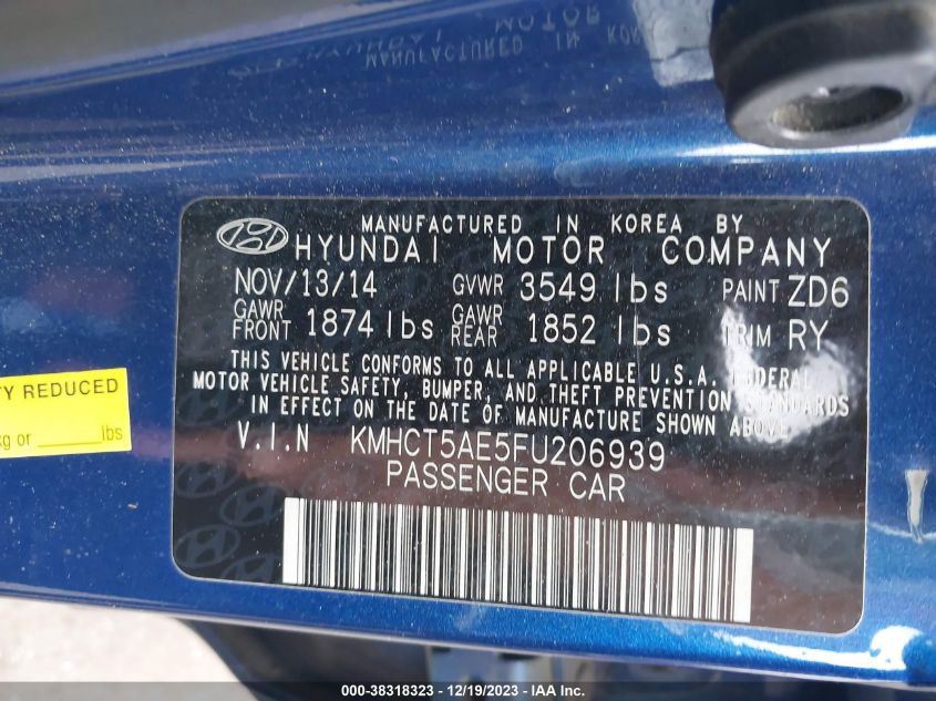 2015 HYUNDAI ACCENT GS - KMHCT5AE5FU206939