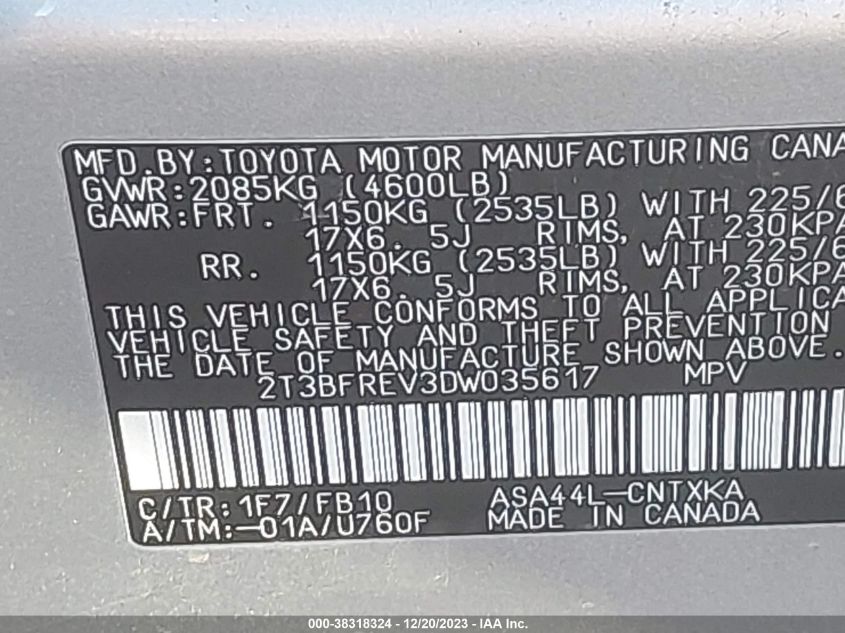2013 TOYOTA RAV4 LE - 2T3BFREV3DW035617