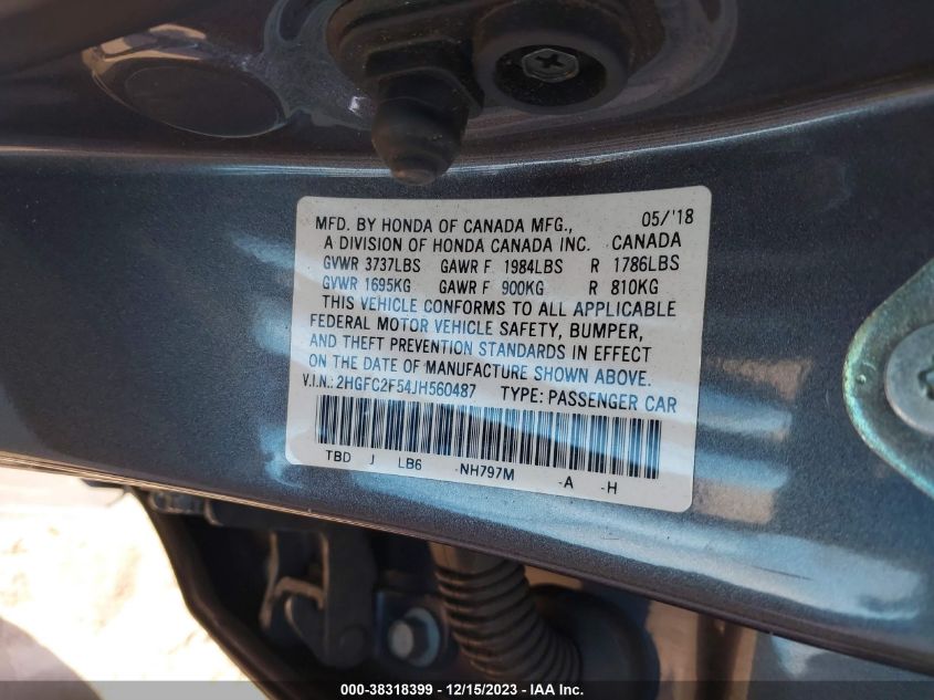 2018 HONDA CIVIC LX - 2HGFC2F54JH560487
