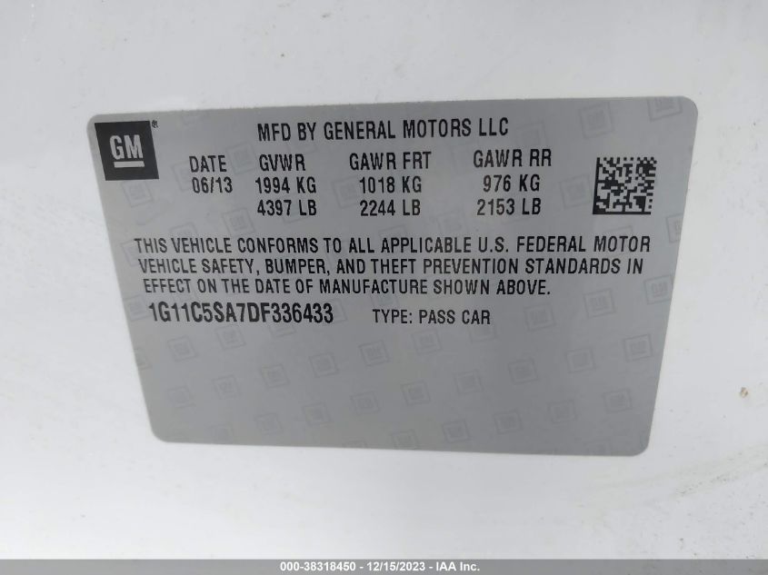 2013 CHEVROLET MALIBU 1LT - 1G11C5SA7DF336433