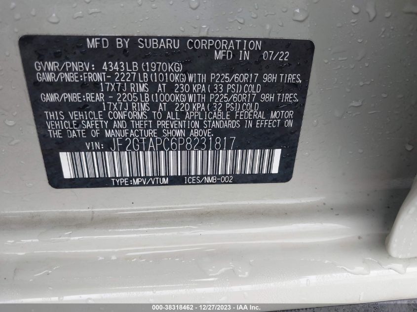 2023 SUBARU CROSSTREK PREMIUM - JF2GTAPC6P8231817