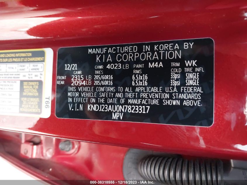 2022 KIA SOUL LX/X LINE/S - KNDJ23AU0N7823317