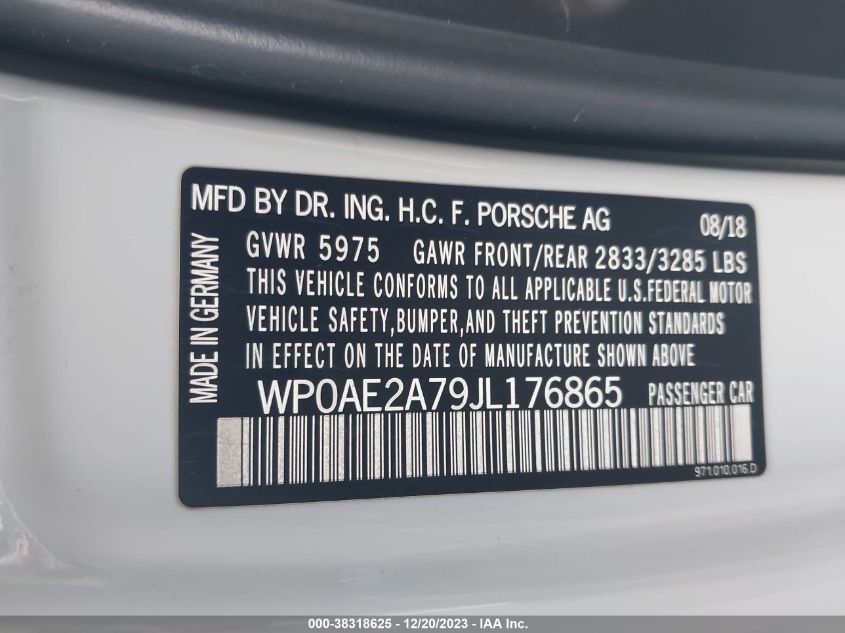 2018 PORSCHE PANAMERA E-HYBRID 4 WP0AE2A79JL176865