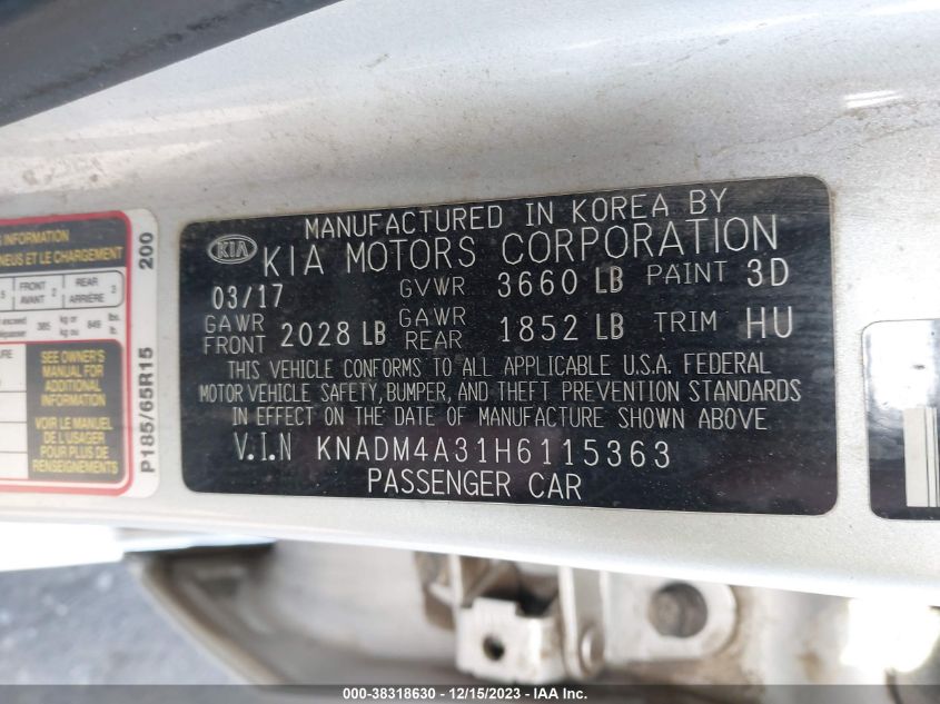 2017 KIA RIO LX - KNADM4A31H6115363