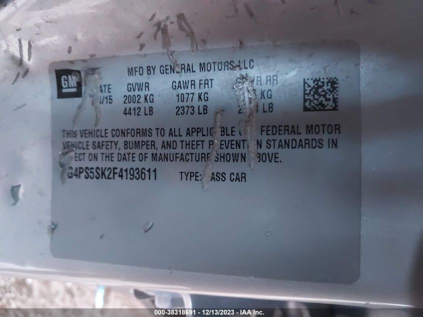 2015 BUICK VERANO LEATHER GROUP - 1G4PS5SK2F4193611