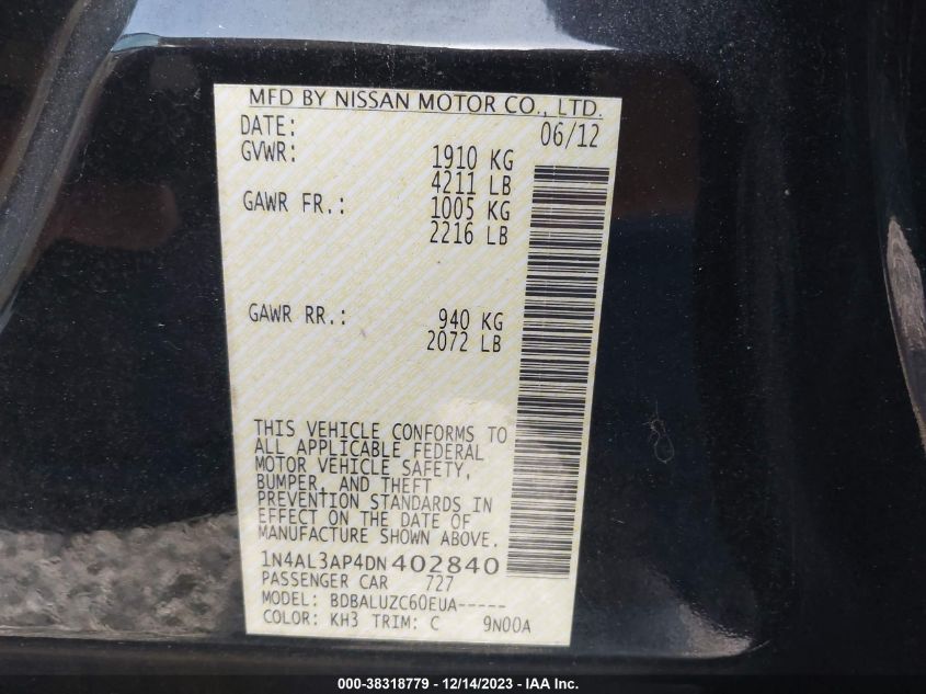 2013 NISSAN ALTIMA 2.5 SV - 1N4AL3AP4DN402840