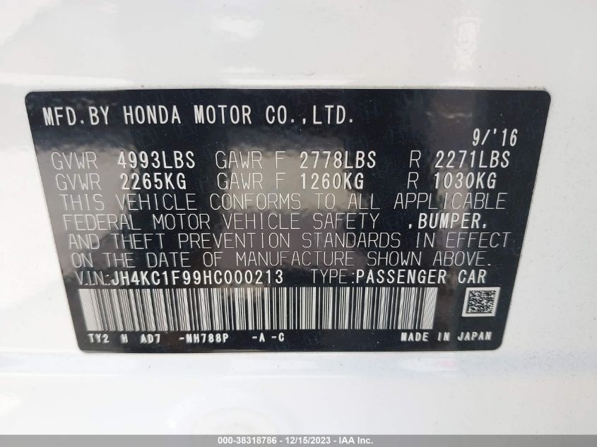 2017 ACURA RLX ADVANCE PKG - JH4KC1F99HC000213