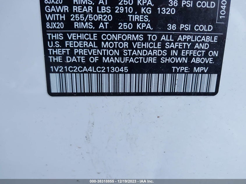 VIN 1V21C2CA4LC213045 2020 VOLKSWAGEN ATLAS CROSS SPORT SE