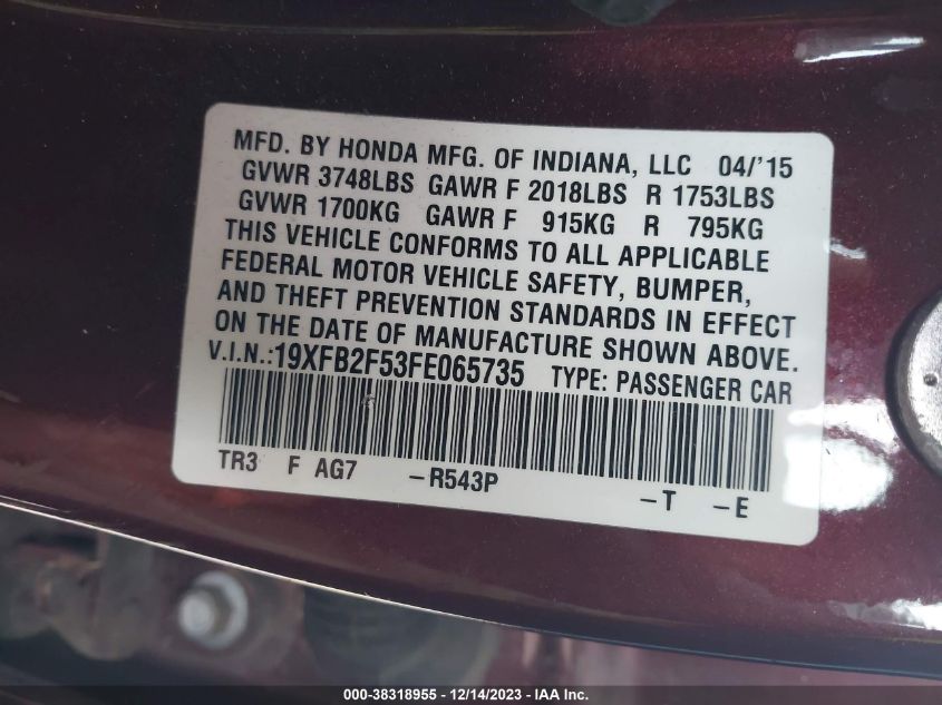 2015 HONDA CIVIC LX - 19XFB2F53FE065735