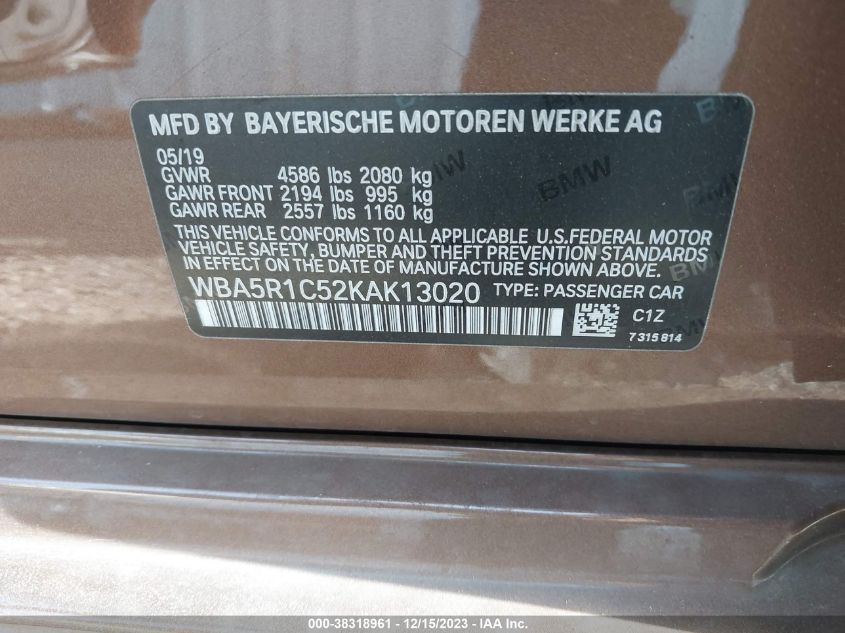 2019 BMW 330I - WBA5R1C52KAK13020