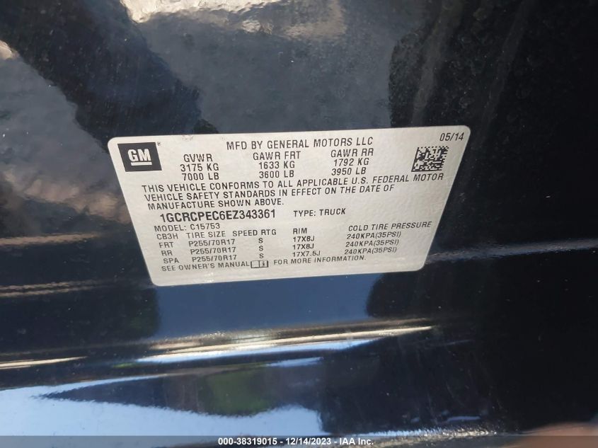 2014 CHEVROLET SILVERADO 1500 WORK TRUCK 1WT - 1GCRCPEC6EZ343361