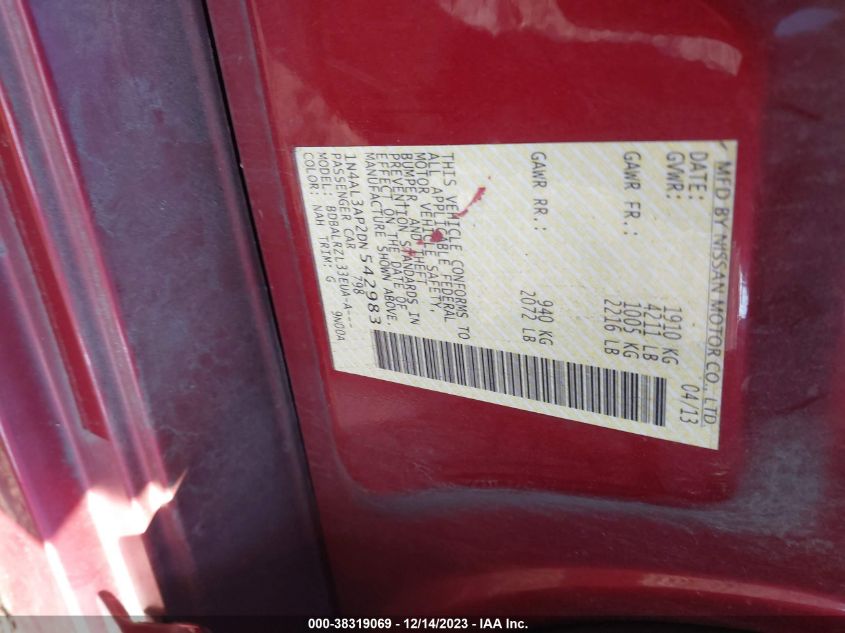 2013 NISSAN ALTIMA 2.5 S - 1N4AL3AP2DN542983