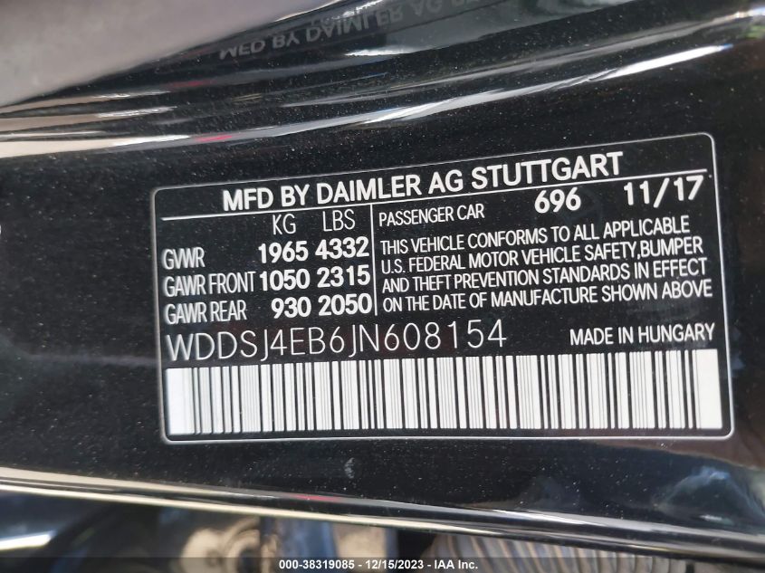 2018 MERCEDES-BENZ CLA 250 - WDDSJ4EB6JN608154