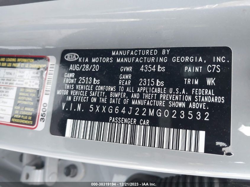 2021 KIA K5 GT LINE - 5XXG64J22MG023532