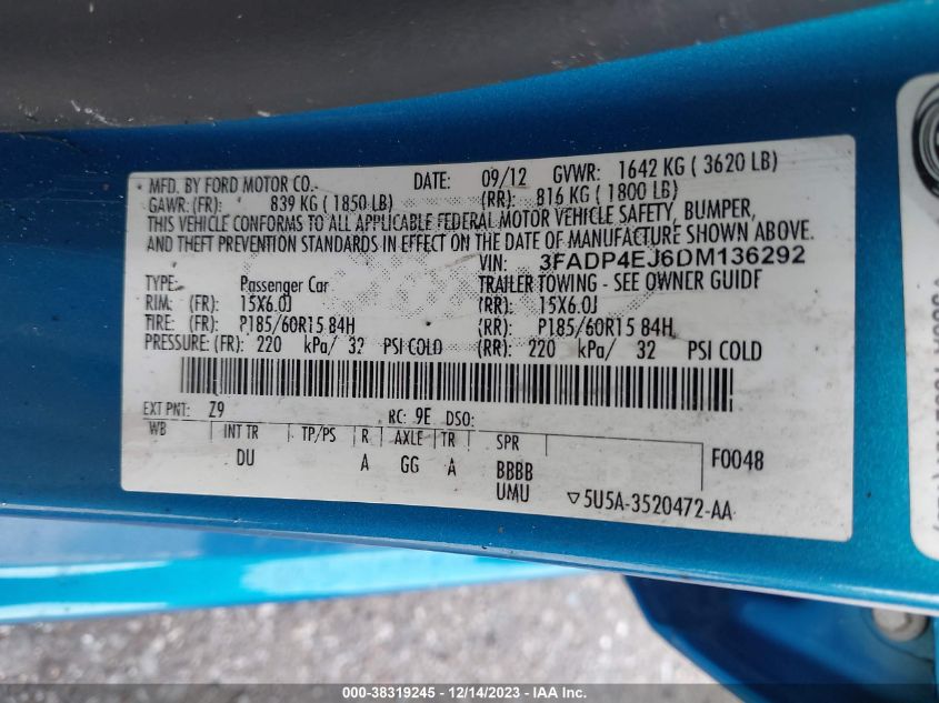 2013 FORD FIESTA SE - 3FADP4EJ6DM136292