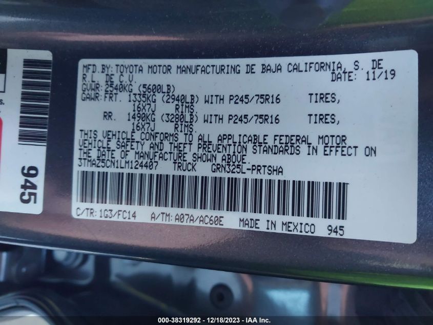2020 TOYOTA TACOMA - 3PMAZ5CN1LM124407