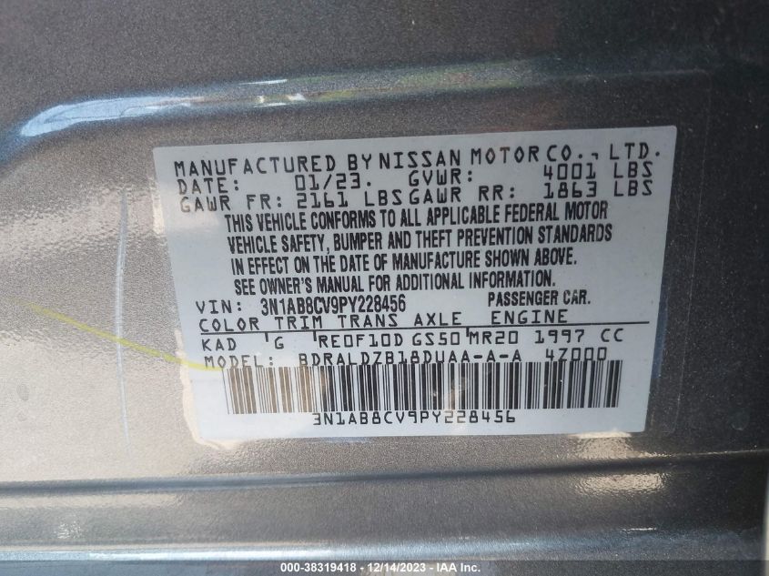 2023 NISSAN SENTRA SV XTRONIC CVT - 3N1AB8CV9PY228456