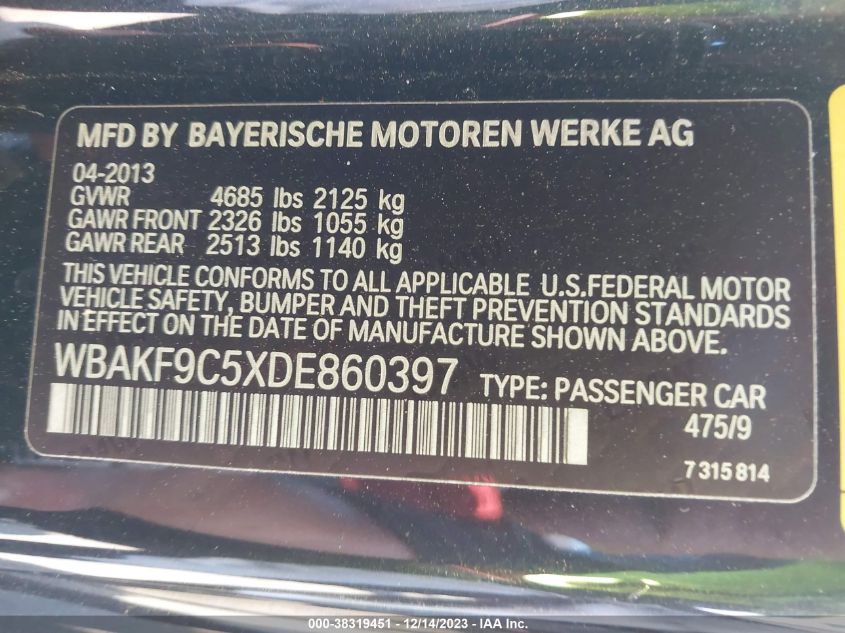 2013 BMW 335I XDRIVE WBAKF9C5XDE860397